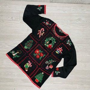 vintage work in progress christmas sweater embroidered sweater sequin s (6-8)